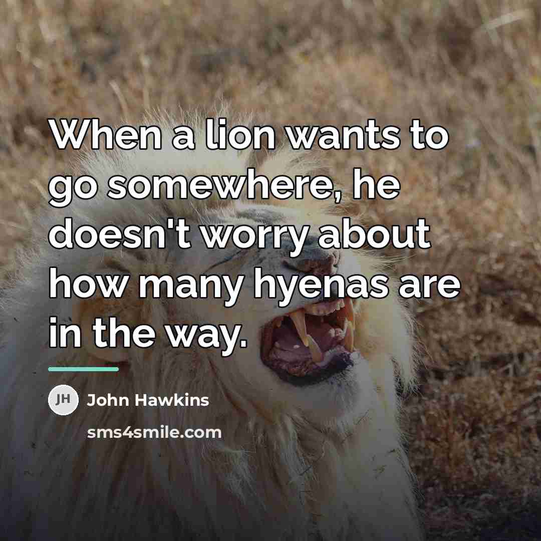 “When a lion wants to go somewhere, he doesn't worry…” quote by John Hawkins