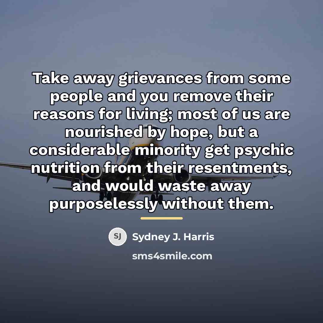 “Take away grievances from some people and you remove their…” quote by Sydney J. Harris
