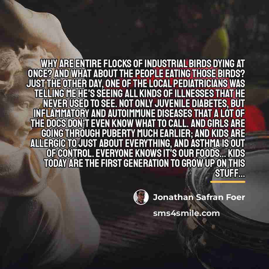 “Why are entire flocks of industrial birds dying at once?…” quote by Jonathan Safran Foer