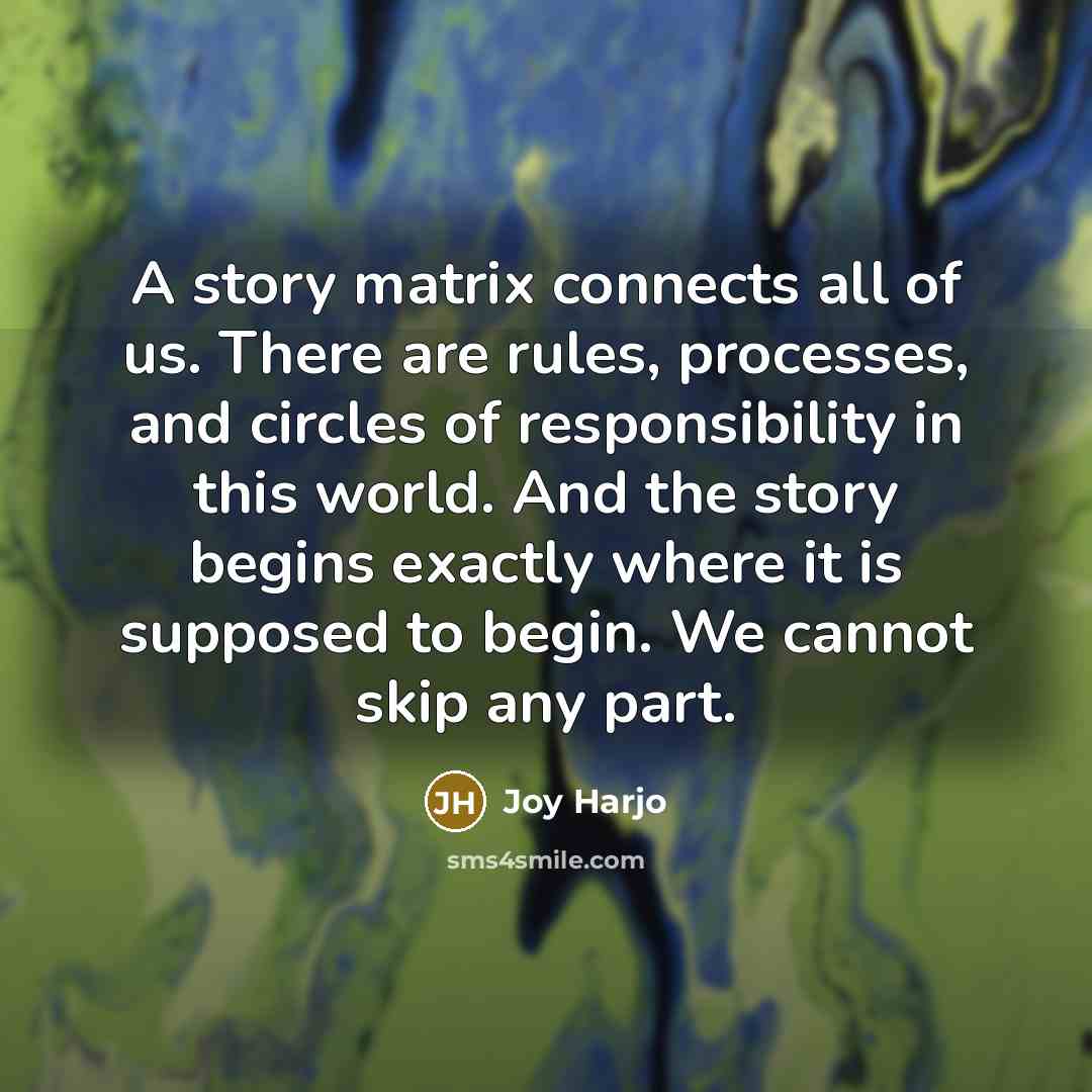 “A story matrix connects all of us. There are rules,…” quote by Joy Harjo