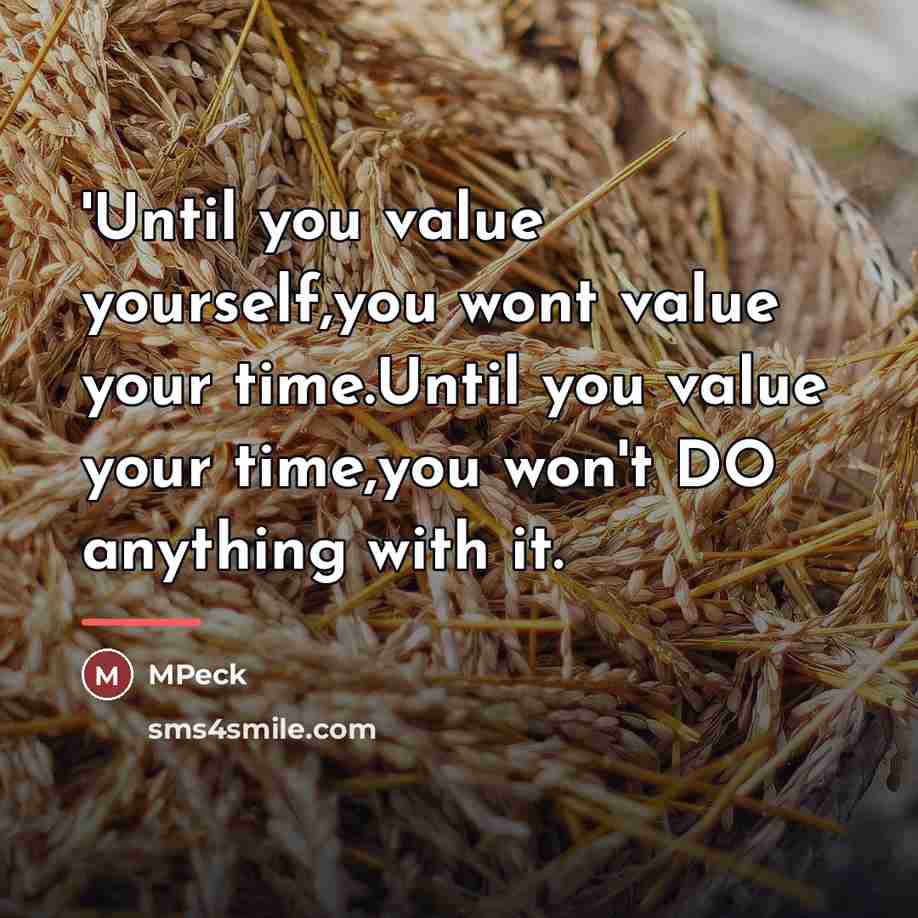 “'Until you value yourself,you wont value your time.Until you value…” quote by MPeck