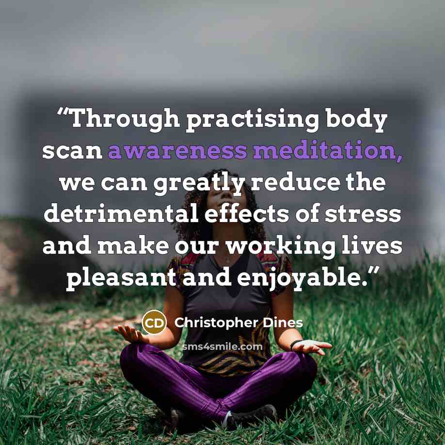 “Through practising body scan awareness meditation, we can greatly reduce the detrimental effects of stress and make our working lives pleasant and enjoyable.” quote by Christopher Dines