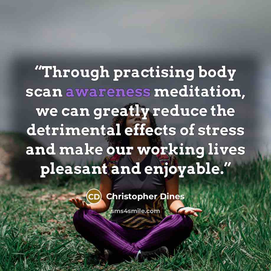 “Through practising body scan awareness meditation, we can greatly reduce the detrimental effects of stress and make our working lives pleasant and enjoyable.” quote by Christopher Dines