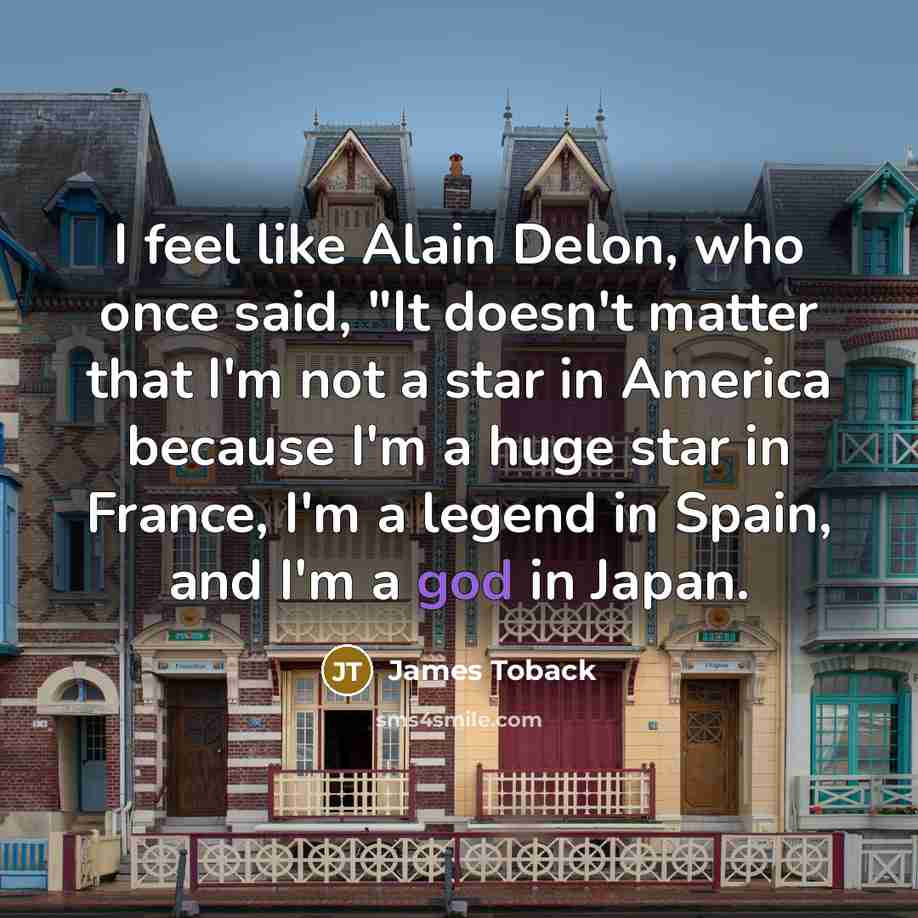 “I feel like Alain Delon, who once said, "It doesn't matter that I'm not a star in America because I'm a huge star in France, I'm a legend in Spain, and I'm a god in Japan.” quote by James Toback