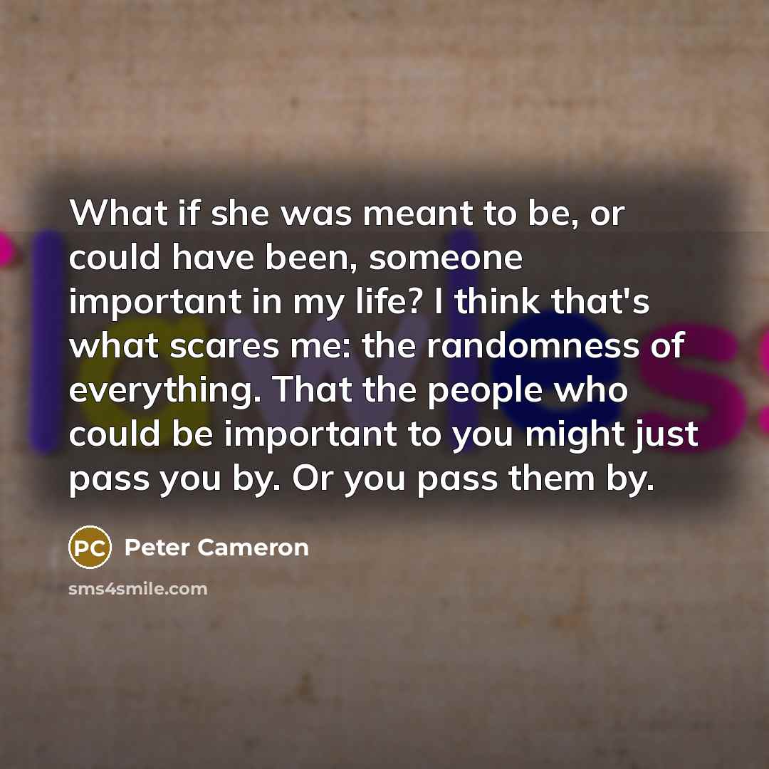 “What if she was meant to be, or could have…” quote by Peter Cameron