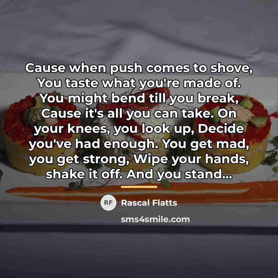 “Cause when push comes to shove, You taste what you're…” quote by Rascal Flatts