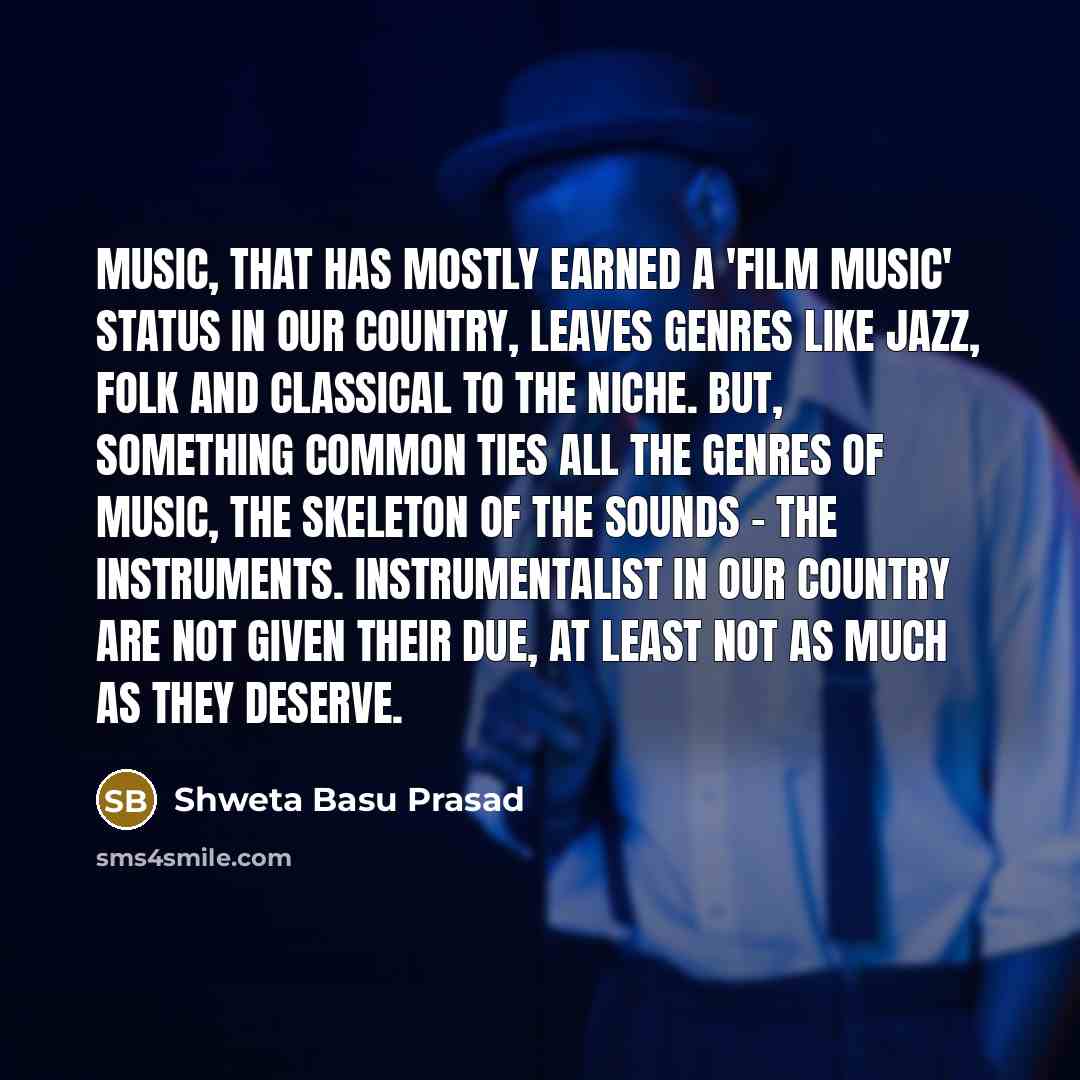 “Music, that has mostly earned a 'film music' status in…” quote by Shweta Basu Prasad