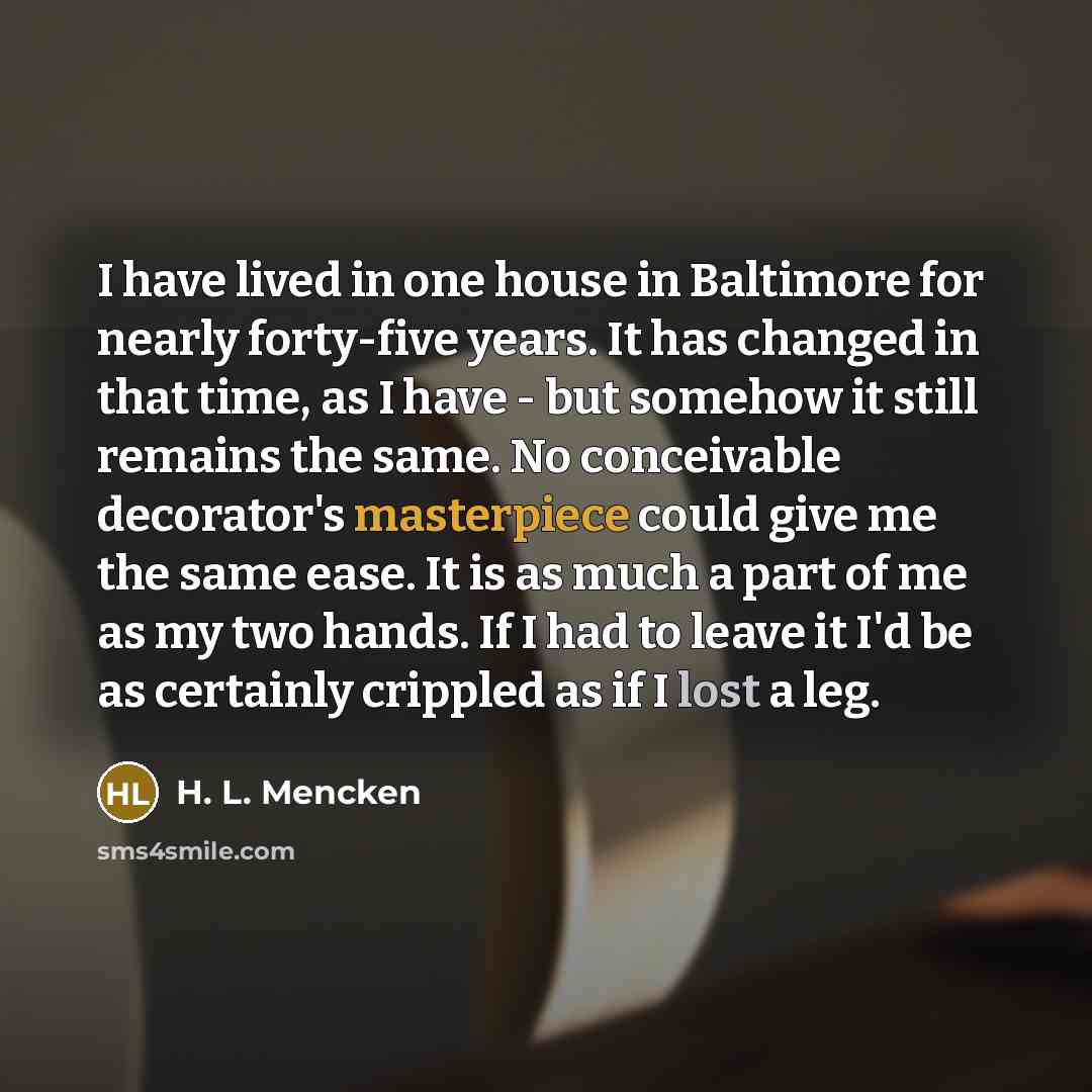 “I have lived in one house in Baltimore for nearly…” quote by H. L. Mencken