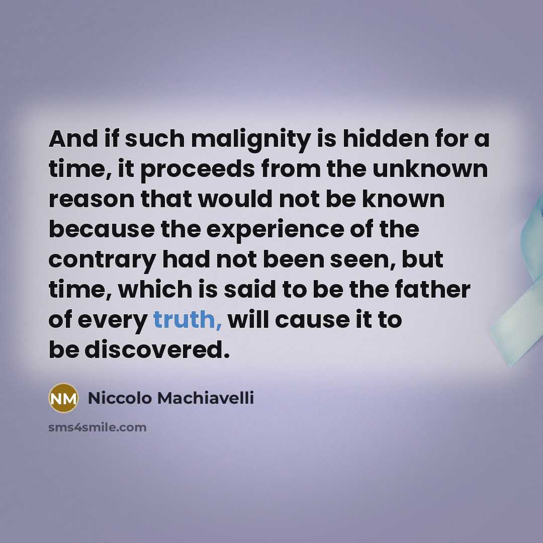 “And if such malignity is hidden for a time, it…” quote by Niccolo Machiavelli