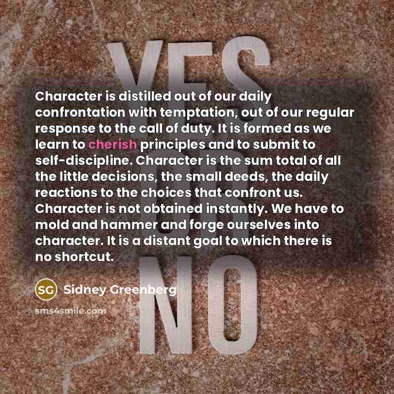 “Character is distilled out of our daily confrontation with temptation,…” quote by Sidney Greenberg