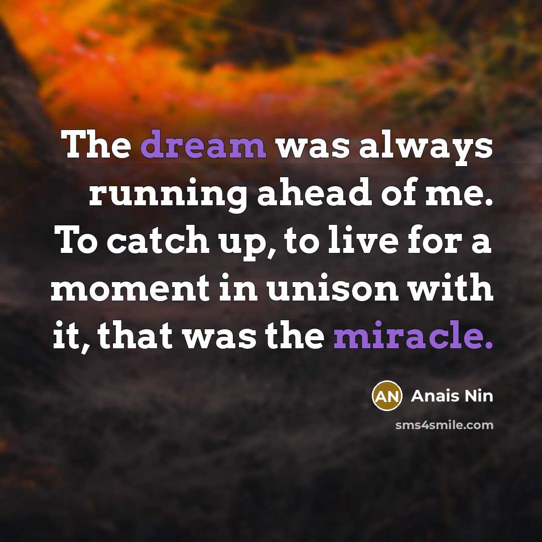 “The dream was always running ahead of me. To catch…” quote by Anais Nin