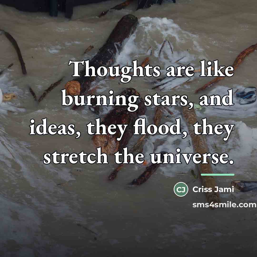 “Thoughts are like burning stars, and ideas, they flood, they…” quote by Criss Jami