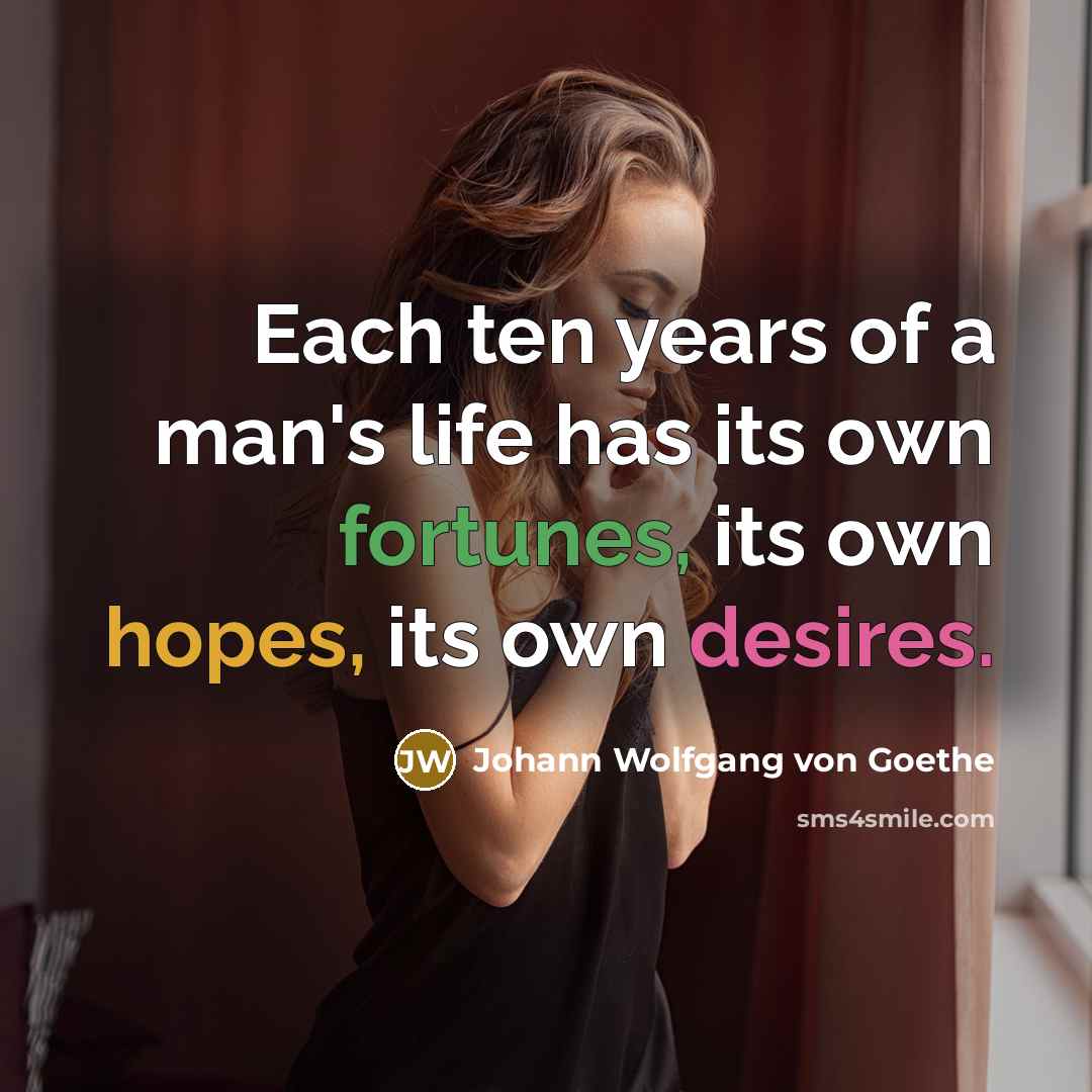“Each ten years of a man's life has its own…” quote by Johann Wolfgang von Goethe
