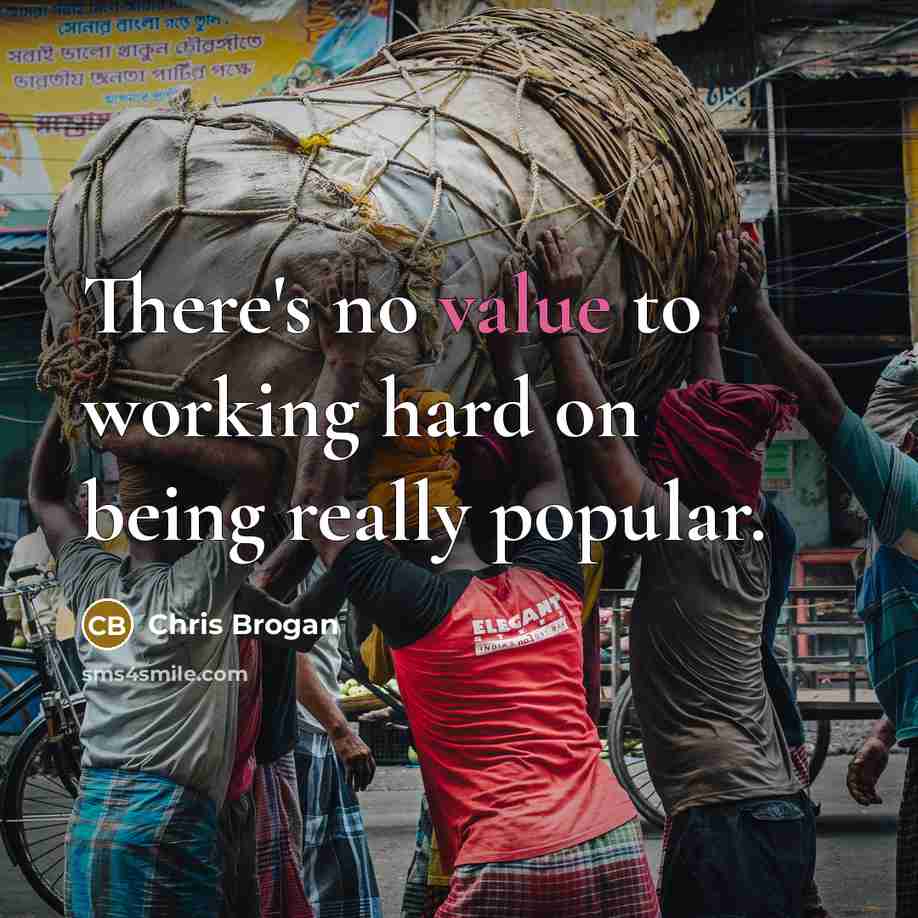 “There's no value to working hard on being really popular.…” quote by Chris Brogan