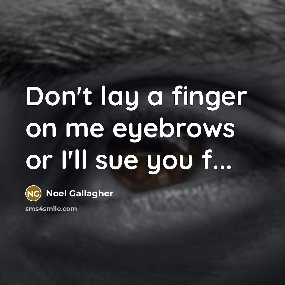 “Don't lay a finger on me eyebrows or I'll sue…” quote by Noel Gallagher