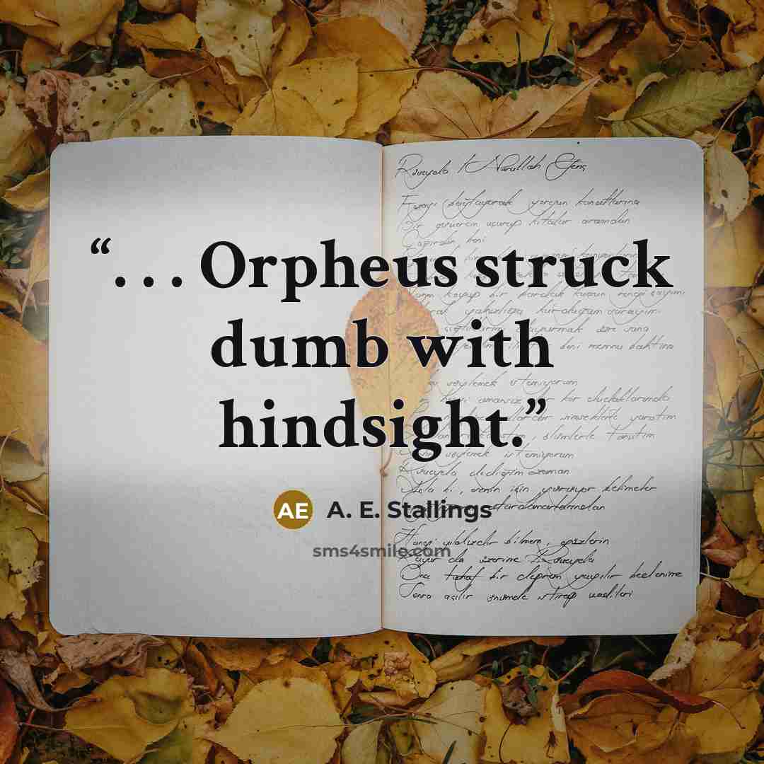 “. . . Orpheus struck dumb with hindsight.” quote by A. E. Stallings