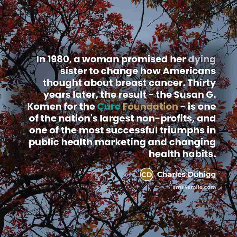 “In 1980, a woman promised her dying sister to change…” quote by Charles Duhigg