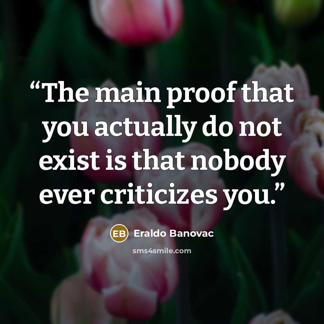 “The main proof that you actually do not exist is that nobody ever criticizes you.” quote by Eraldo Banovac
