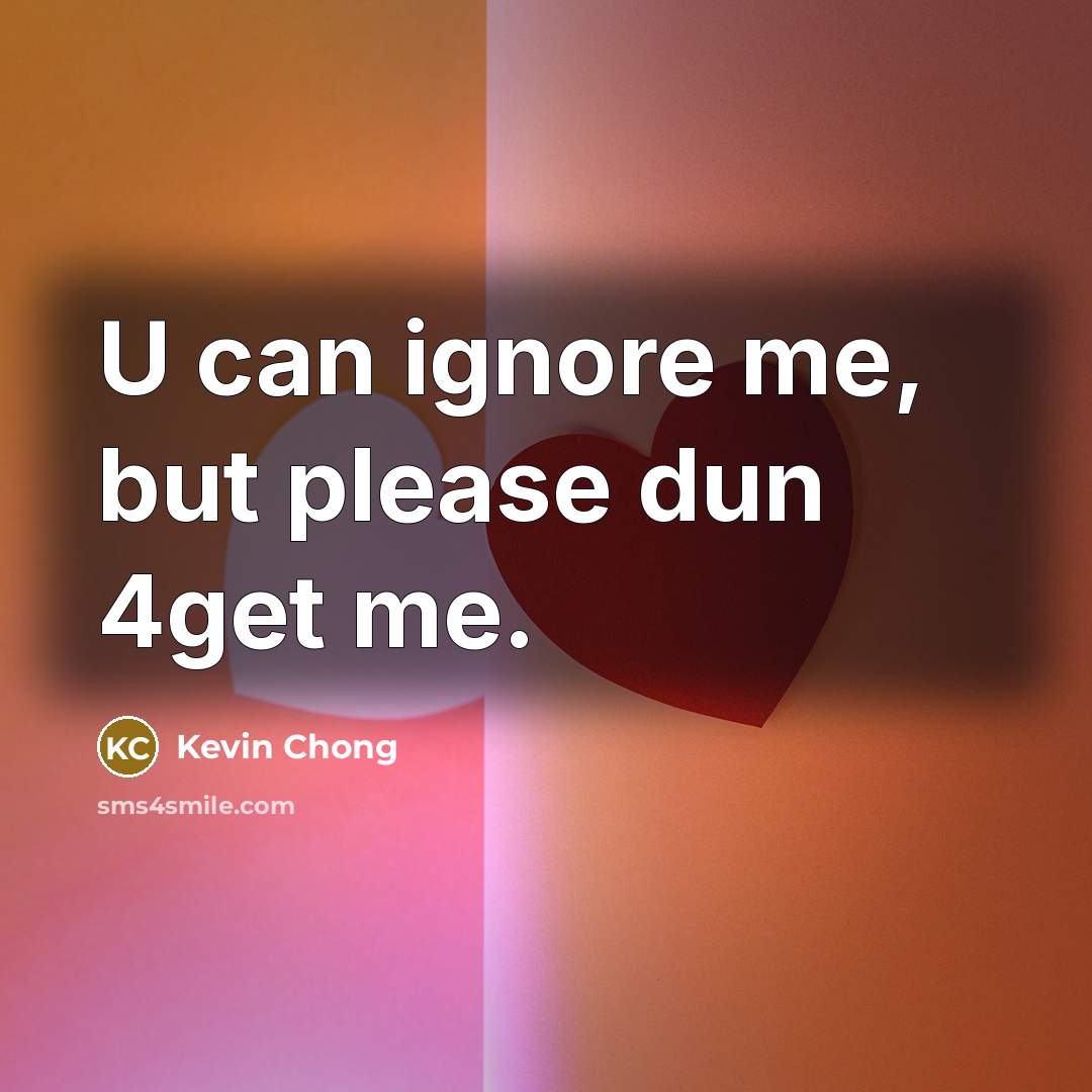 “U can ignore me, but please dun 4get me.…” quote by Kevin Chong