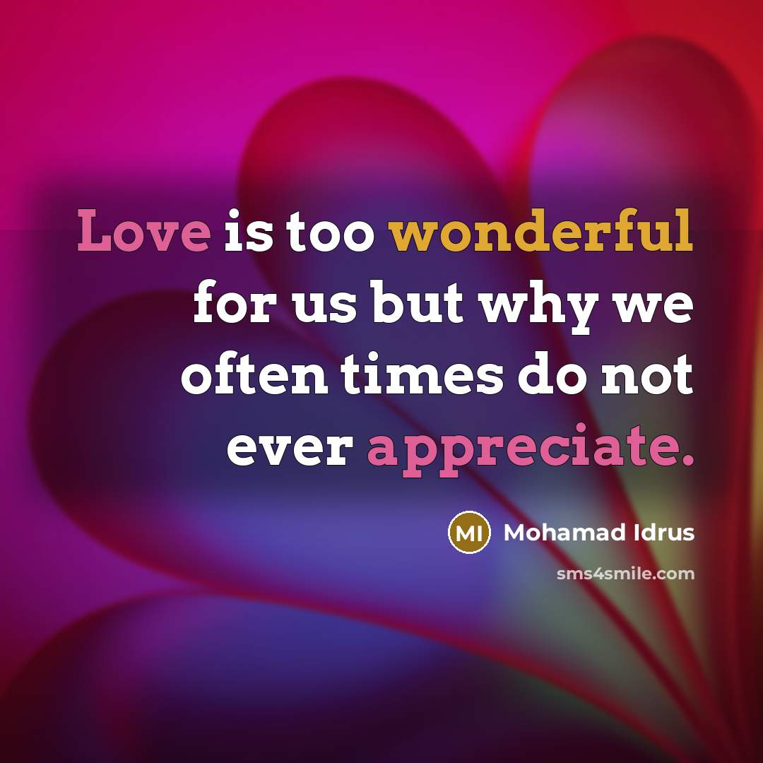“Love is too wonderful for us but why we often times do not ever appreciate.” quote by Mohamad Idrus