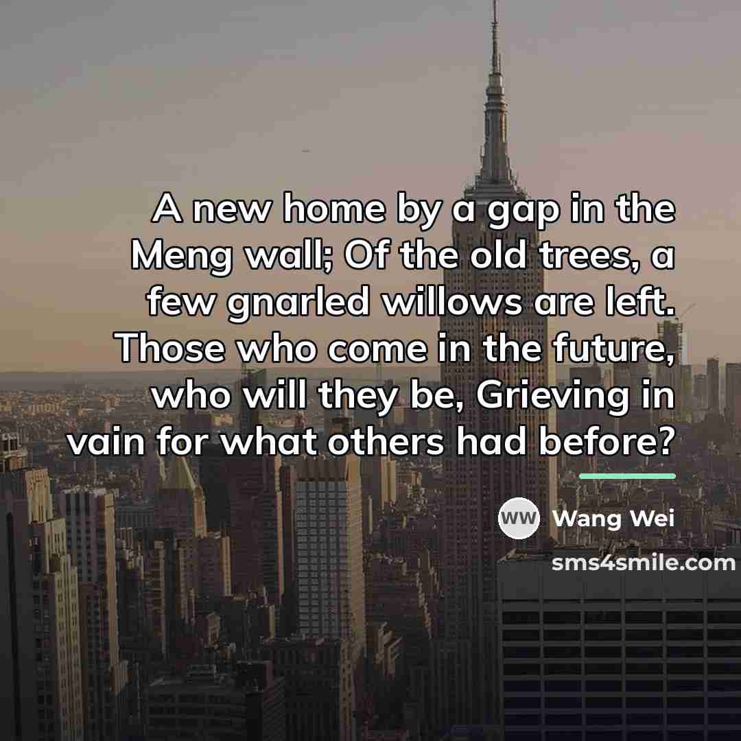 “A new home by a gap in the Meng wall;…” quote by Wang Wei