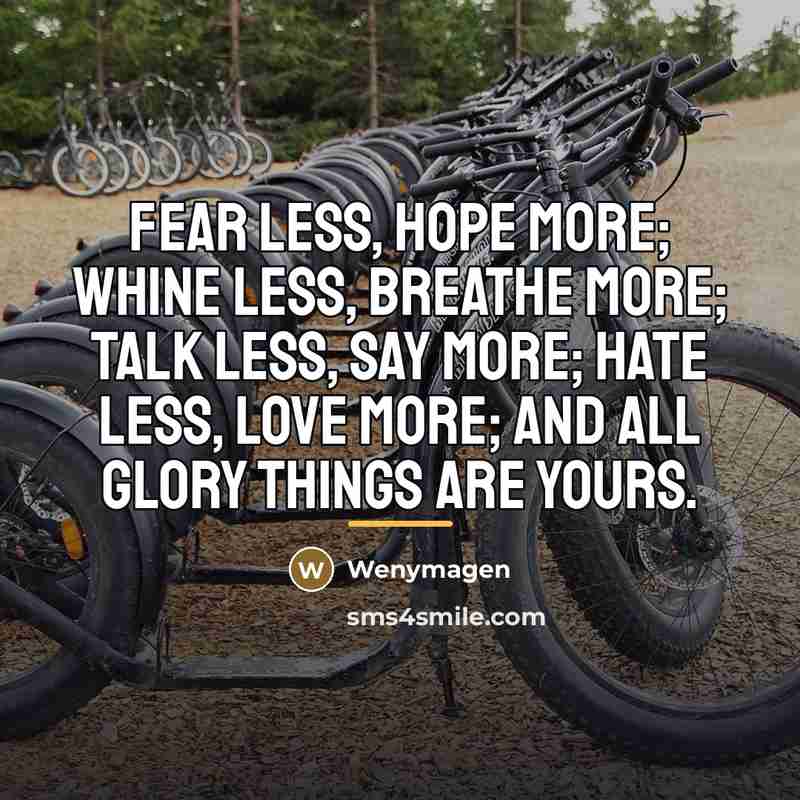 “Fear less, hope more; whine less, breathe more; talk less,…” quote by Wenymagen