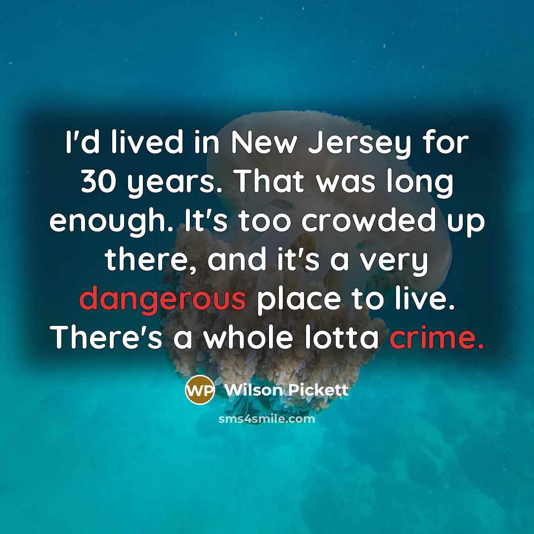 “I'd lived in New Jersey for 30 years. That was long enough. It's too crowded up there, and it's a very dangerous place to live. There's a whole lotta crime.” quote by Wilson Pickett