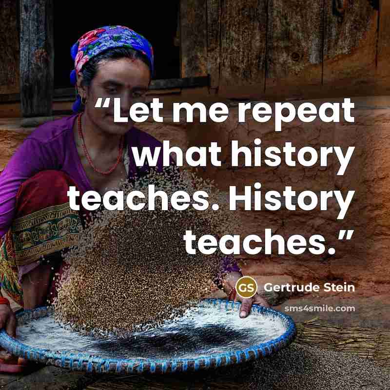 “Let me repeat what history teaches. History teaches.” quote by Gertrude Stein