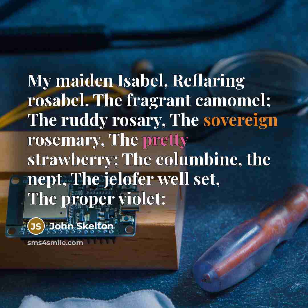 “My maiden Isabel, Reflaring rosabel. The fragrant camomel; The ruddy…” quote by John Skelton