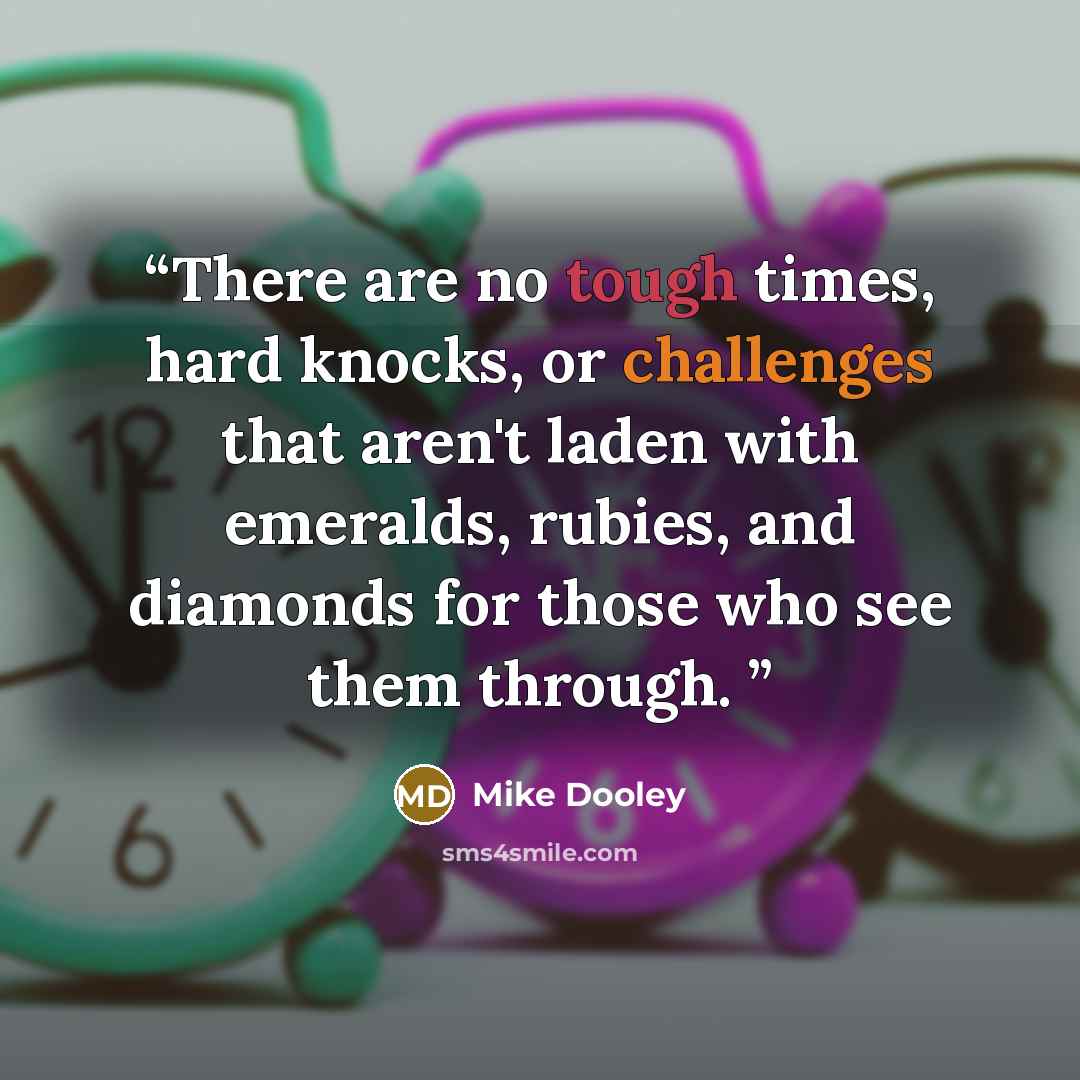 “There are no tough times, hard knocks, or challenges that aren't laden with emeralds, rubies, and diamonds for those who see them through.” quote by Mike Dooley