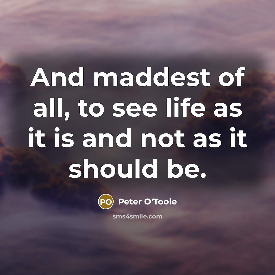 “And maddest of all, to see life as it is…” quote by Peter O'Toole