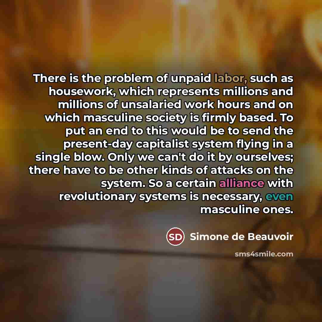 “There is the problem of unpaid labor, such as housework,…” quote by Simone de Beauvoir