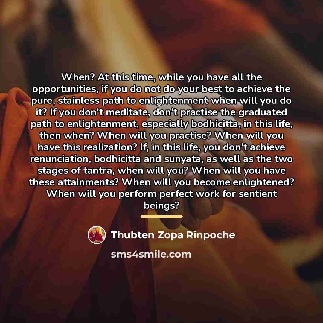 “When? At this time, while you have all the opportunities,…” quote by Thubten Zopa Rinpoche