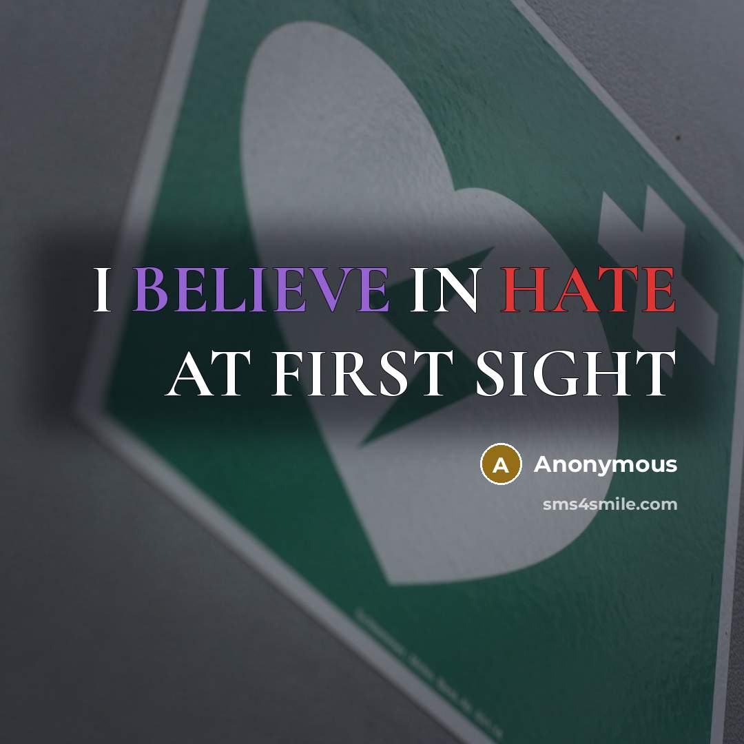“I BELIEVE IN HATE AT FIRST SIGHT” quote by Anonymous