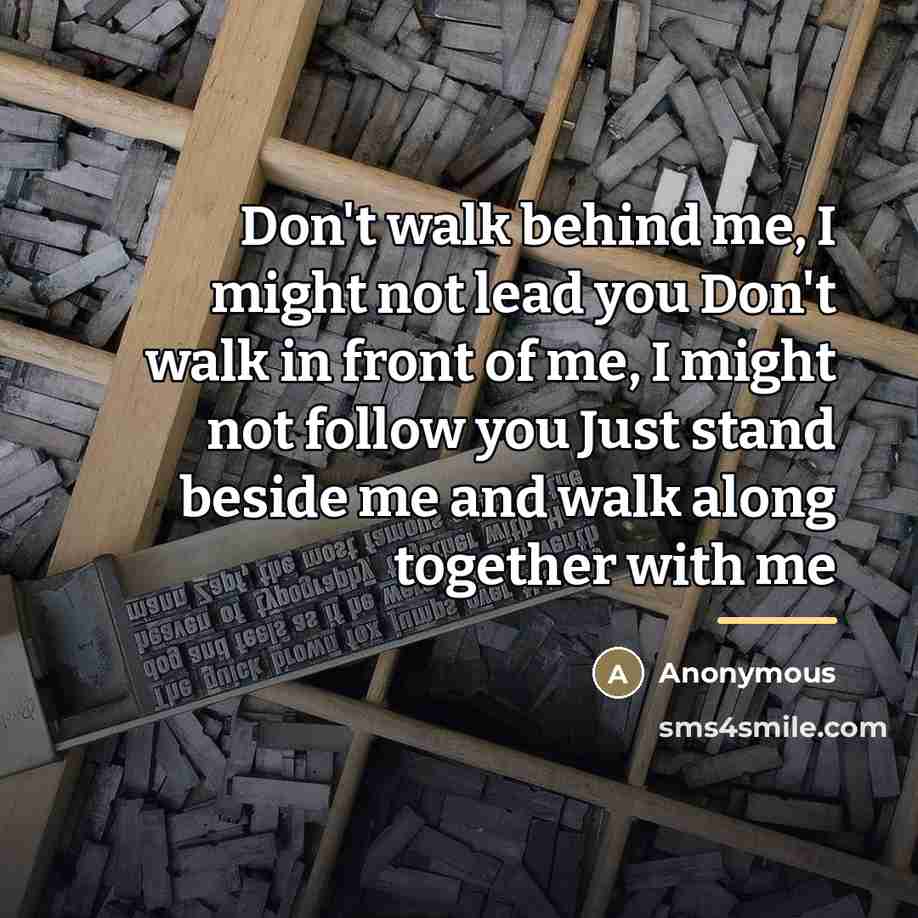 “Don't walk behind me, I might not lead you Don't…” quote by Anonymous