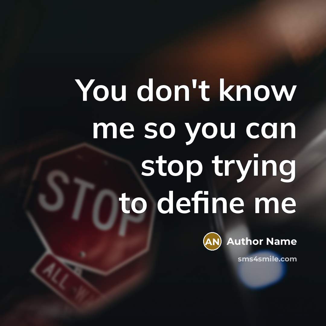 “You don't know me so you can stop trying to define me” quote by Author Name