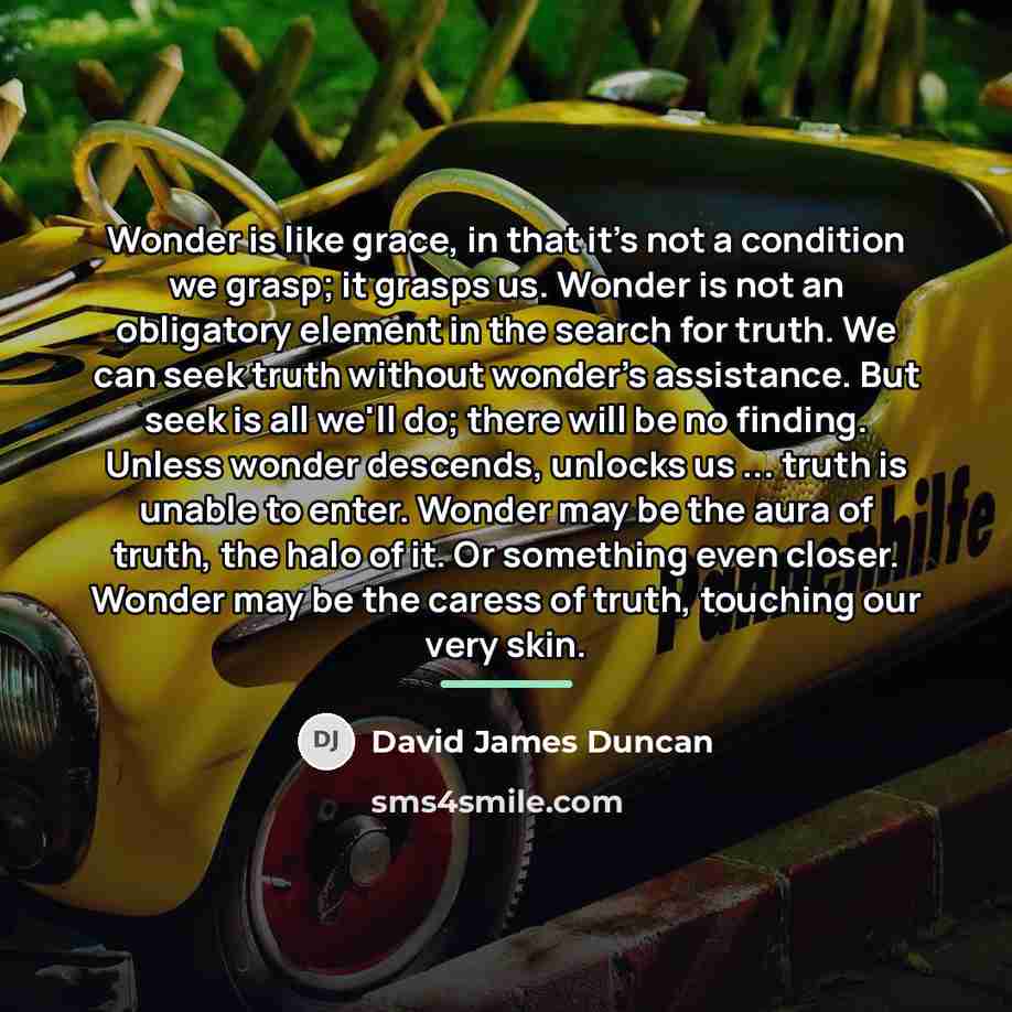 “Wonder is like grace, in that it's not a condition…” quote by David James Duncan