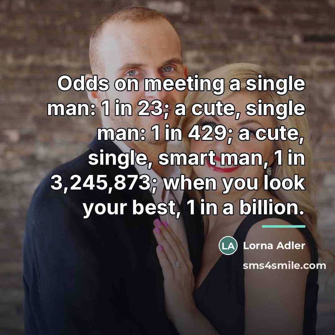 “Odds on meeting a single man: 1 in 23; a…” quote by Lorna Adler