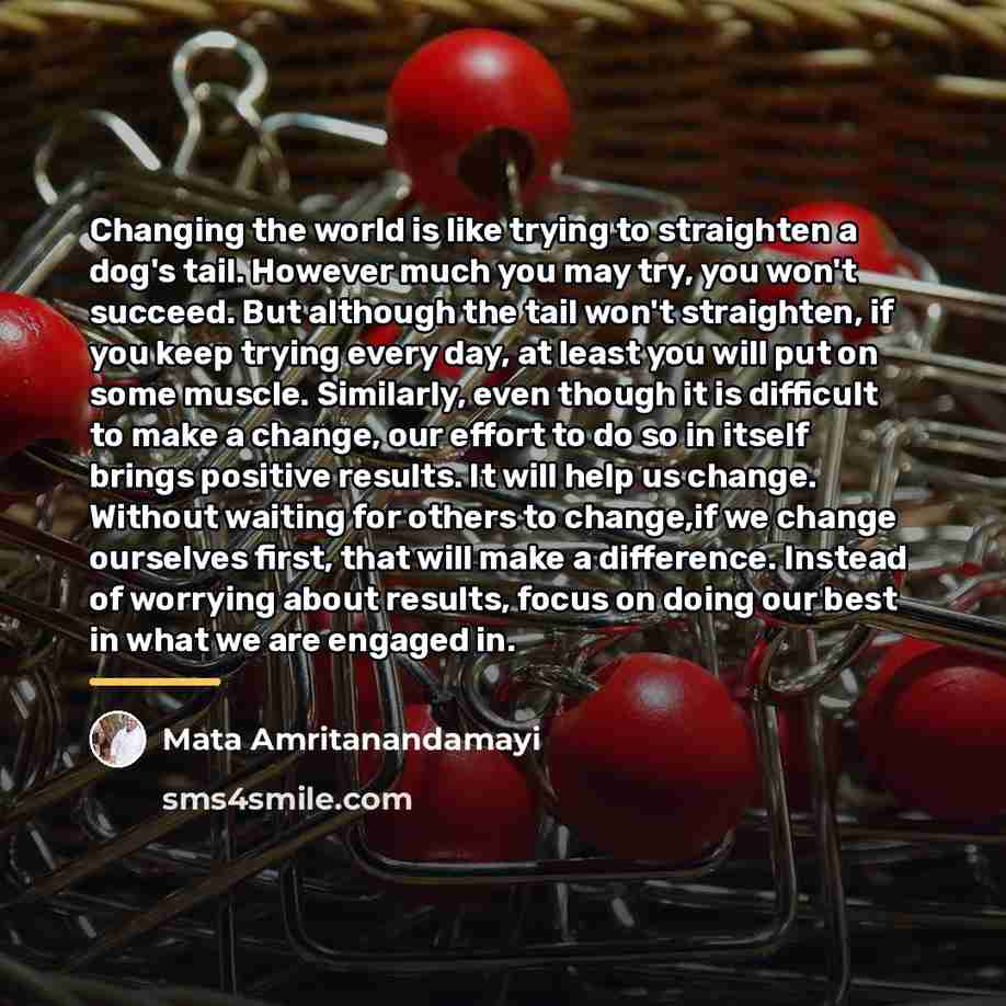 “Changing the world is like trying to straighten a dog's…” quote by Mata Amritanandamayi