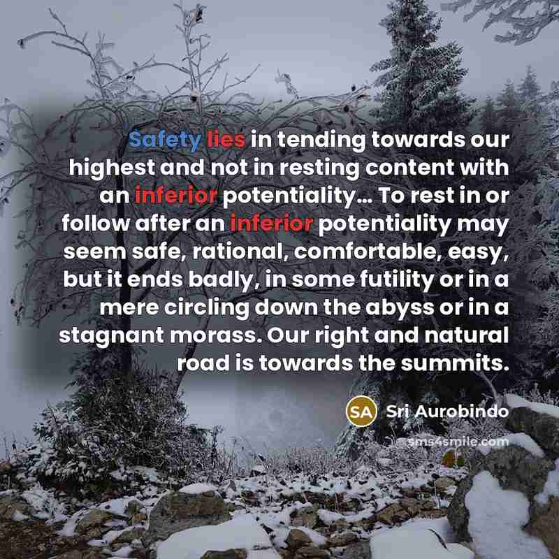 “Safety lies in tending towards our highest and not in…” quote by Sri Aurobindo