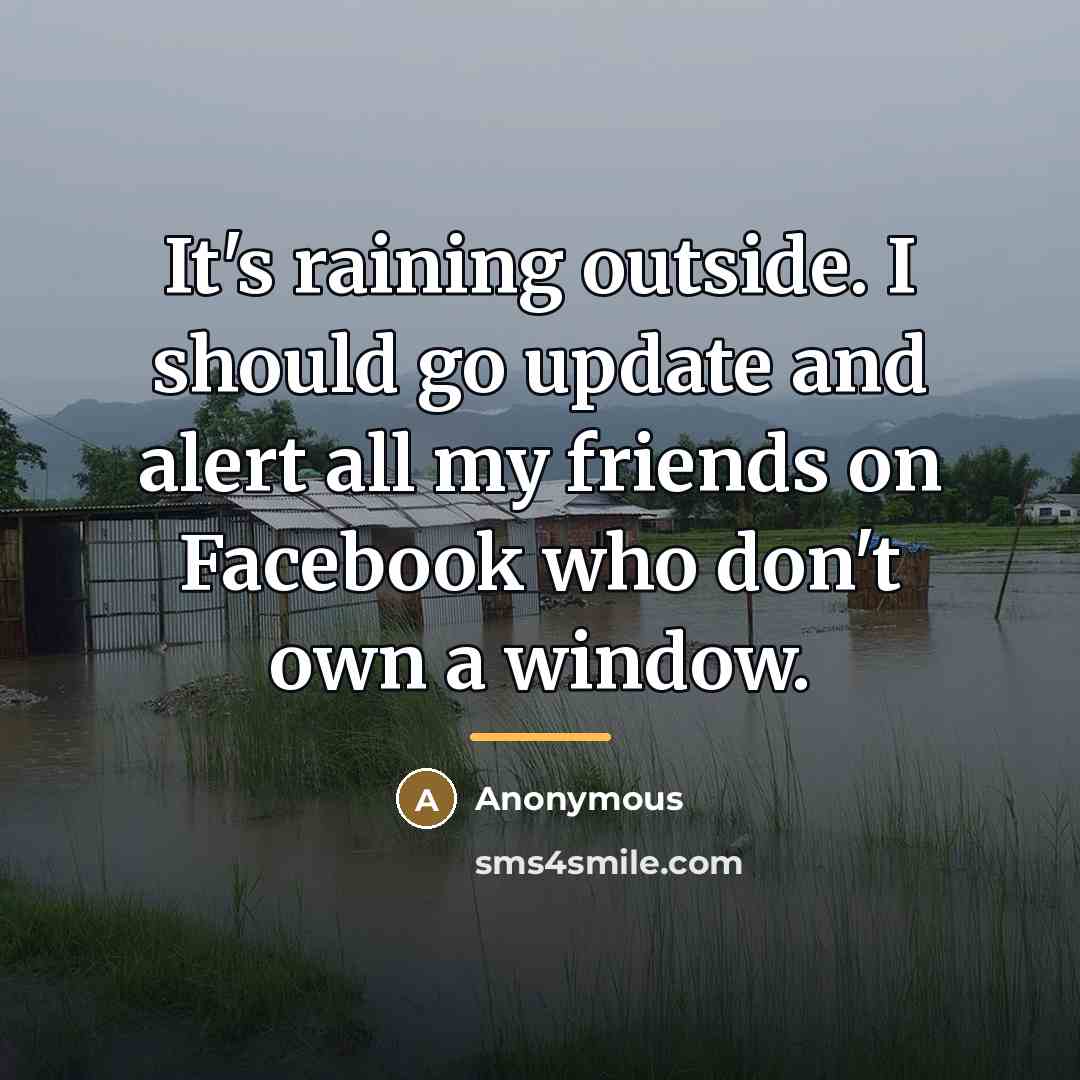 “It's raining outside. I should go update and alert all…” quote by Anonymous