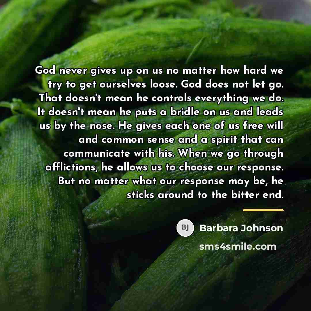 “God never gives up on us no matter how hard…” quote by Barbara Johnson