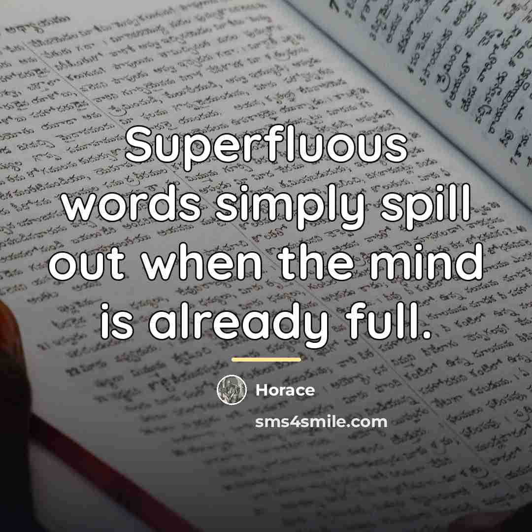 “Superfluous words simply spill out when the mind is already…” quote by Horace