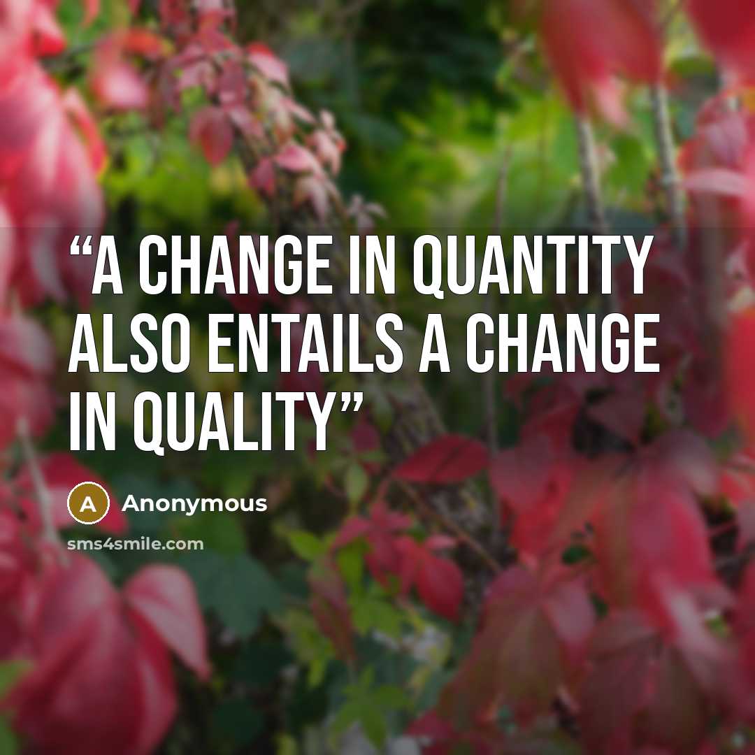 “A change in Quantity also entails a change in Quality” quote by Anonymous