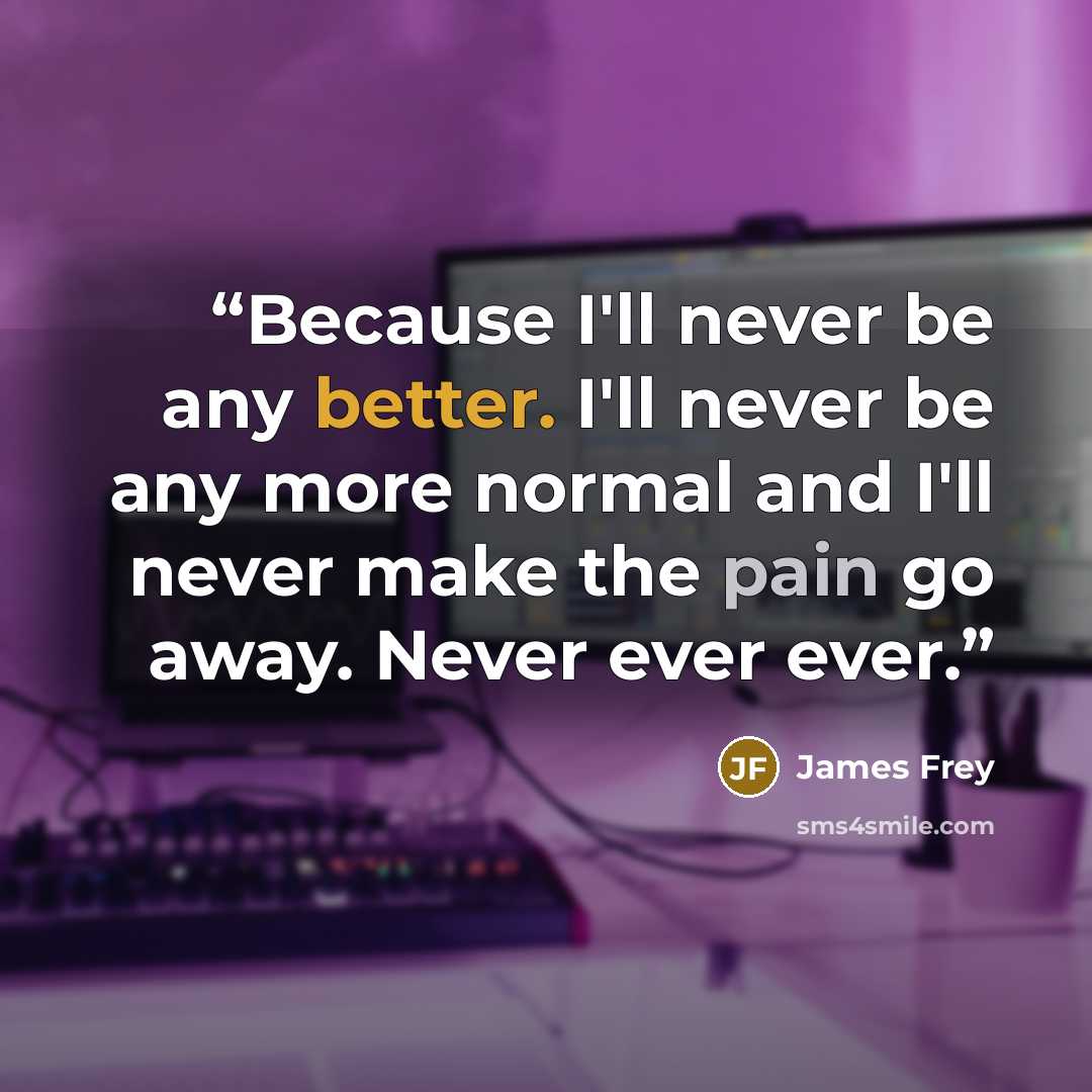 “Because I'll never be any better. I'll never be any more normal and I'll never make the pain go away. Never ever ever.” quote by James Frey
