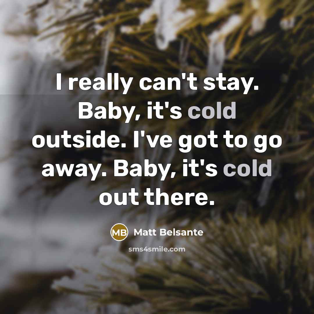 “I really can't stay. Baby, it's cold outside. I've got to go away. Baby, it's cold out there.” quote by Matt Belsante