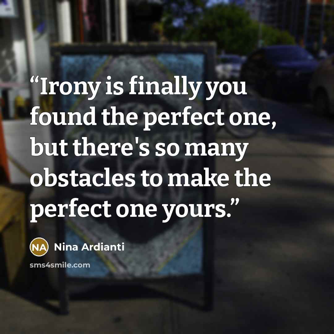 “Irony is finally you found the perfect one, but there's so many obstacles to make the perfect one yours.” quote by Nina Ardianti