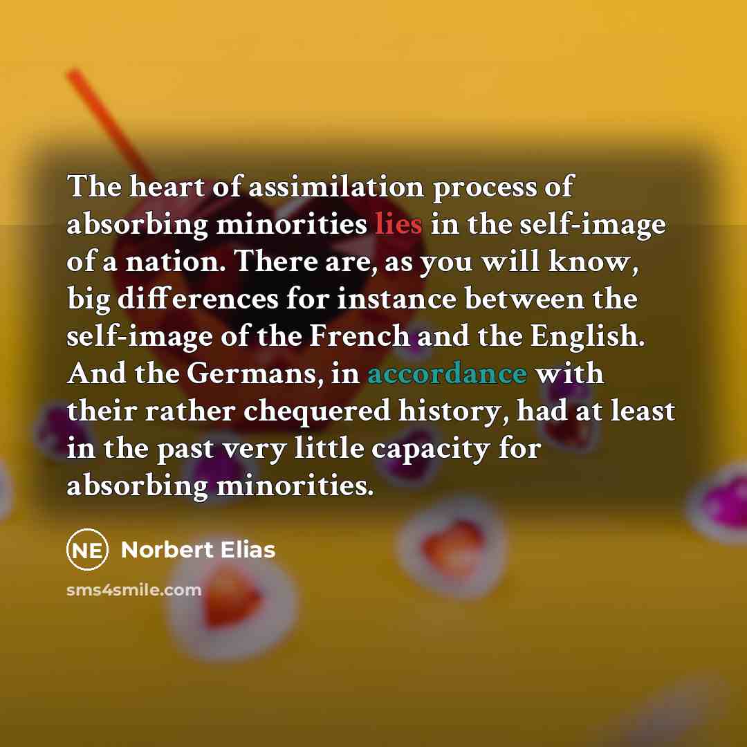 “The heart of assimilation process of absorbing minorities lies in…” quote by Norbert Elias
