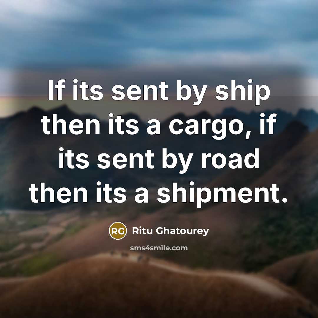 “If its sent by ship then its a cargo, if…” quote by Ritu Ghatourey
