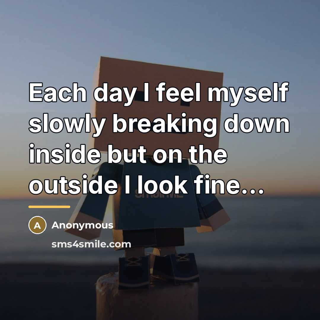 “Each day I feel myself slowly breaking down inside but…” quote by Anonymous
